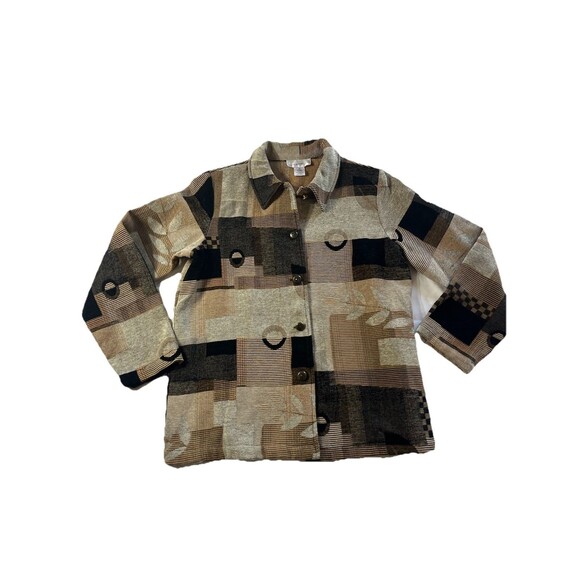 Susan Graver Jacket Blazer Size M Artsy Leaves Cabin Fall Brown Colorblock - Picture 1 of 7